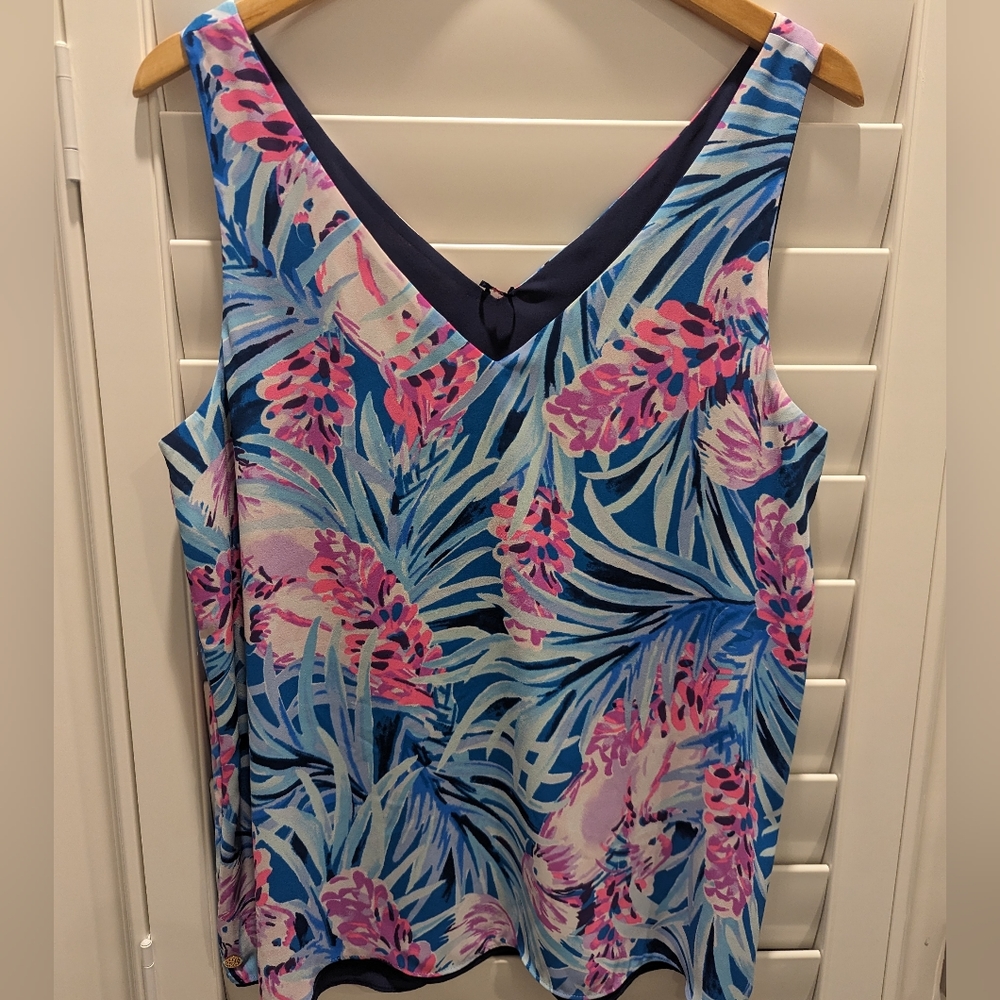 Lilly Pulitzer Florin tank top, size L large, EUC Mr. Peacock Blue Tweethearts